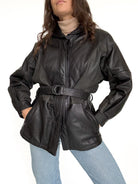 Vintage black belted leather jacket view 10