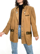 Vintage 90s camel suede embroidered blazer jacket