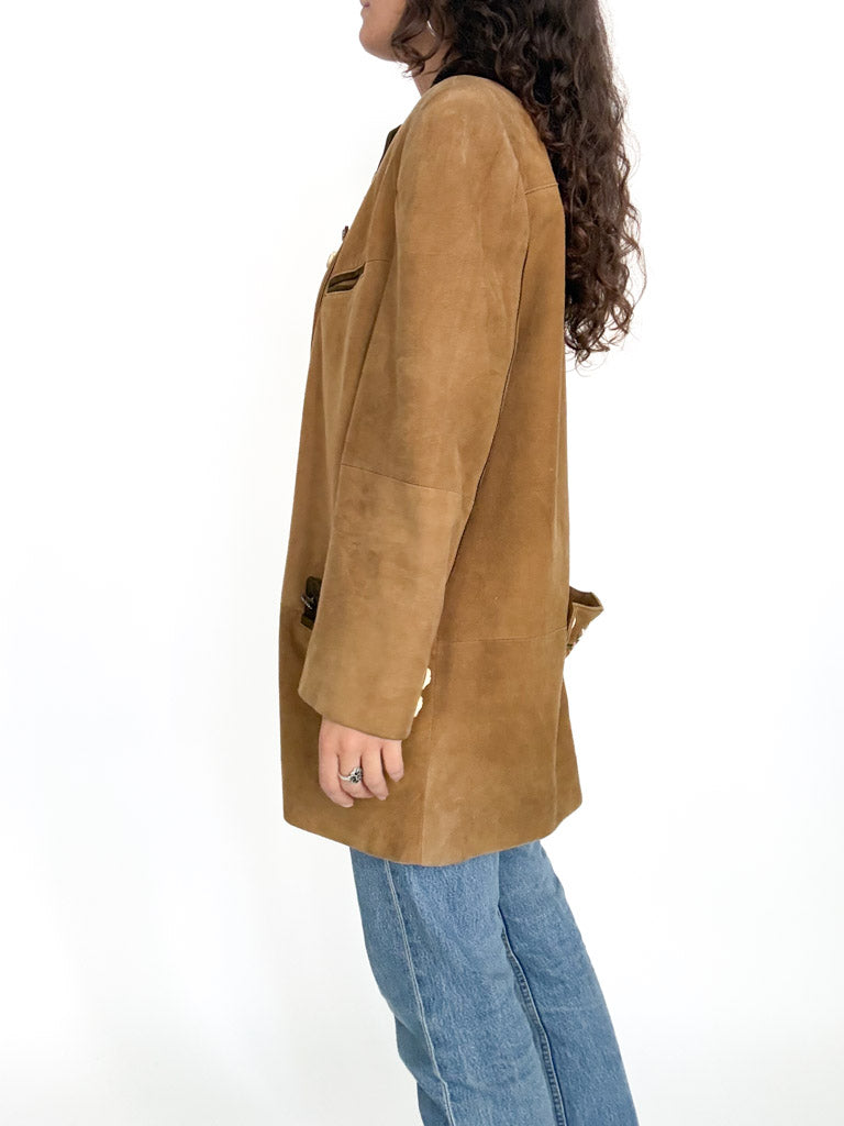 Vintage 90s camel suede embroidered blazer jacket