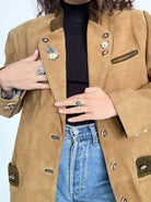 Vintage 90s camel suede embroidered blazer jacket