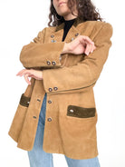 Vintage 90s camel suede embroidered blazer jacket