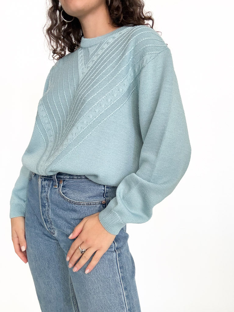 Pale blue chevron knit pullover
