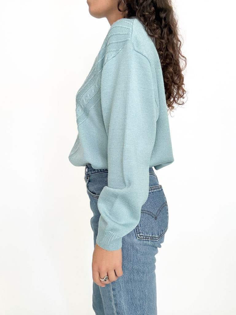 Pale blue chevron knit pullover