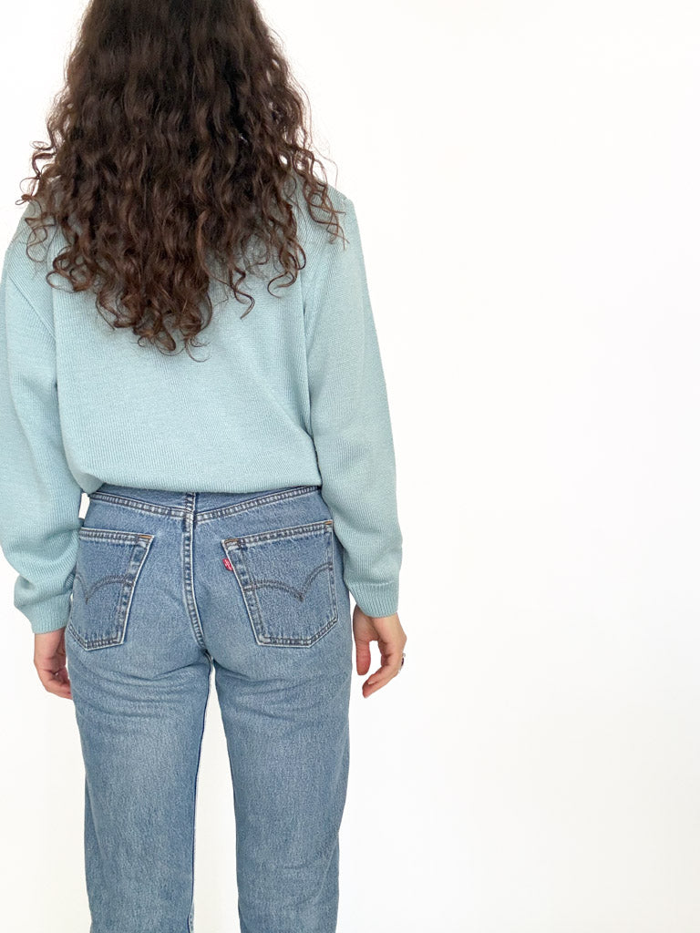 Pale blue chevron knit pullover