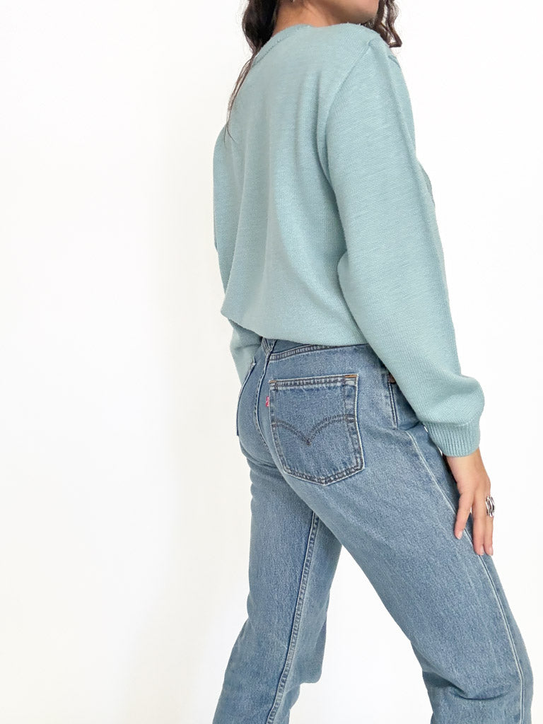 Pale blue chevron knit pullover