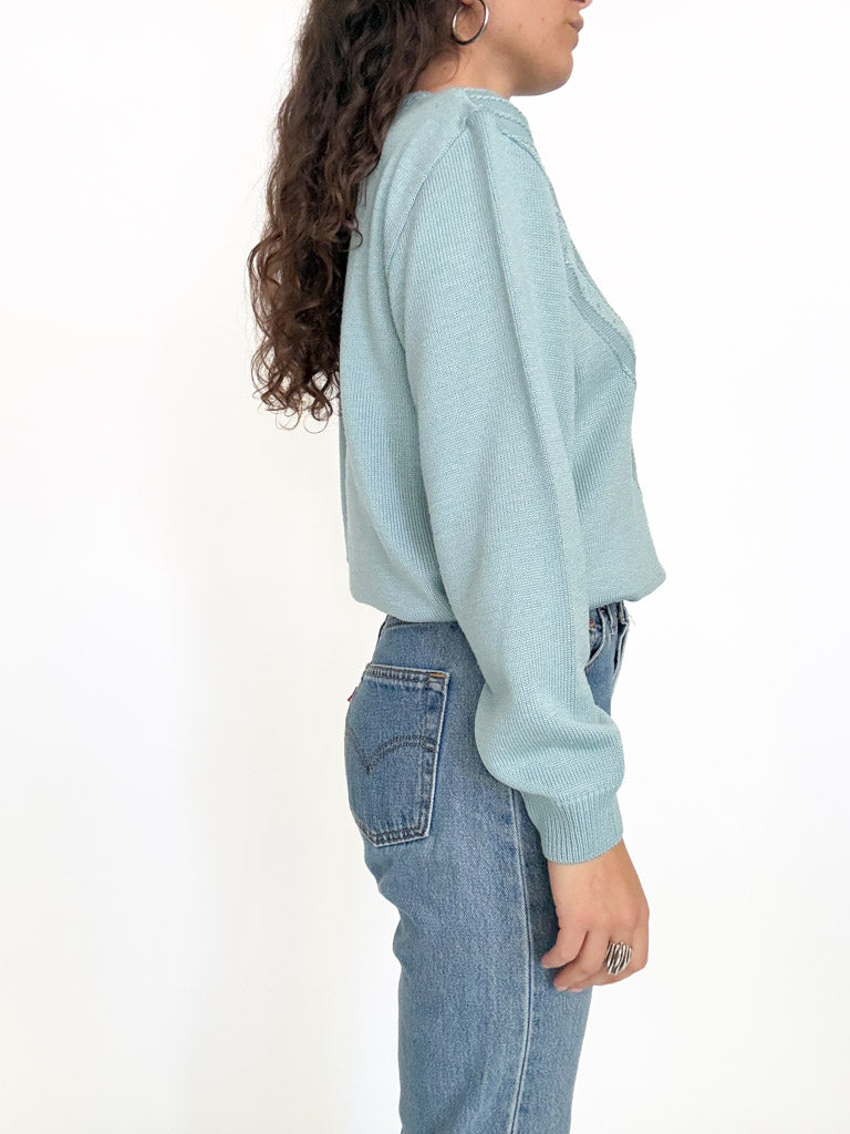 Pale blue chevron knit pullover