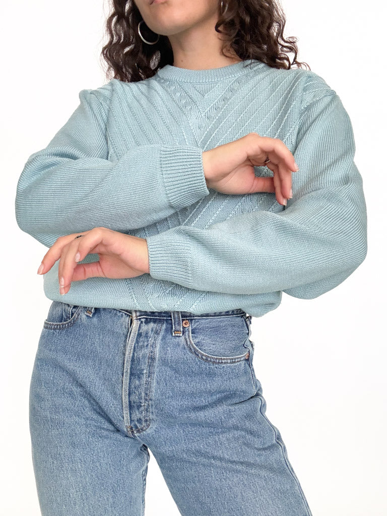 Pale blue chevron knit pullover