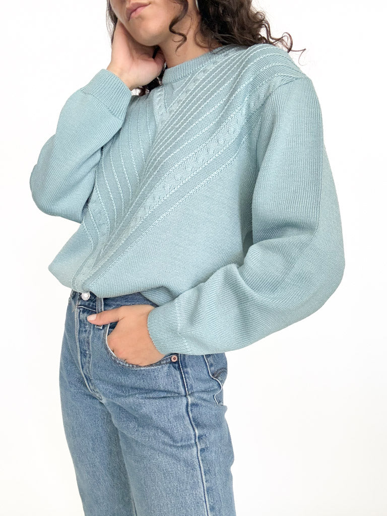Pale blue chevron knit pullover
