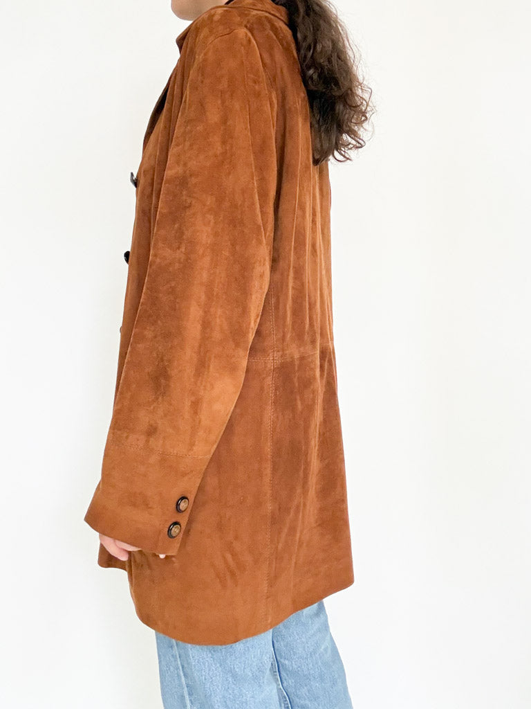 Vintage 90’s Cognac Suede Longline Jacket - detail 8