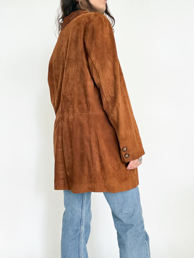 Vintage 90’s Cognac Suede Longline Jacket - detail 11
