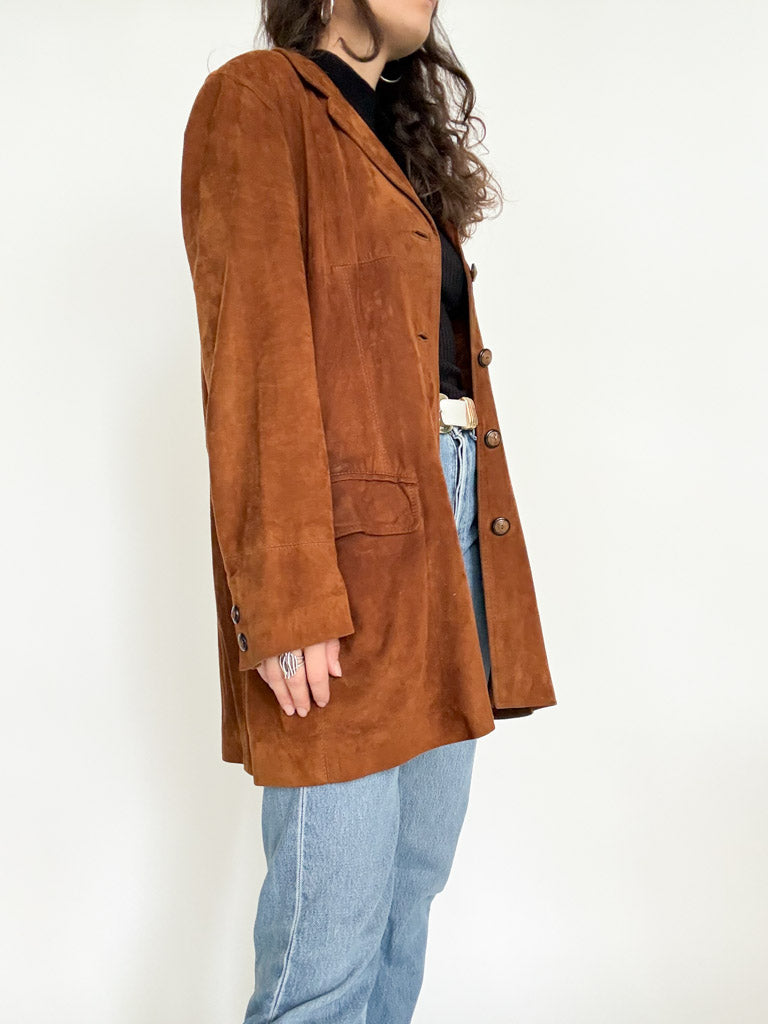 Vintage 90’s Cognac Suede Longline Jacket - detail 12