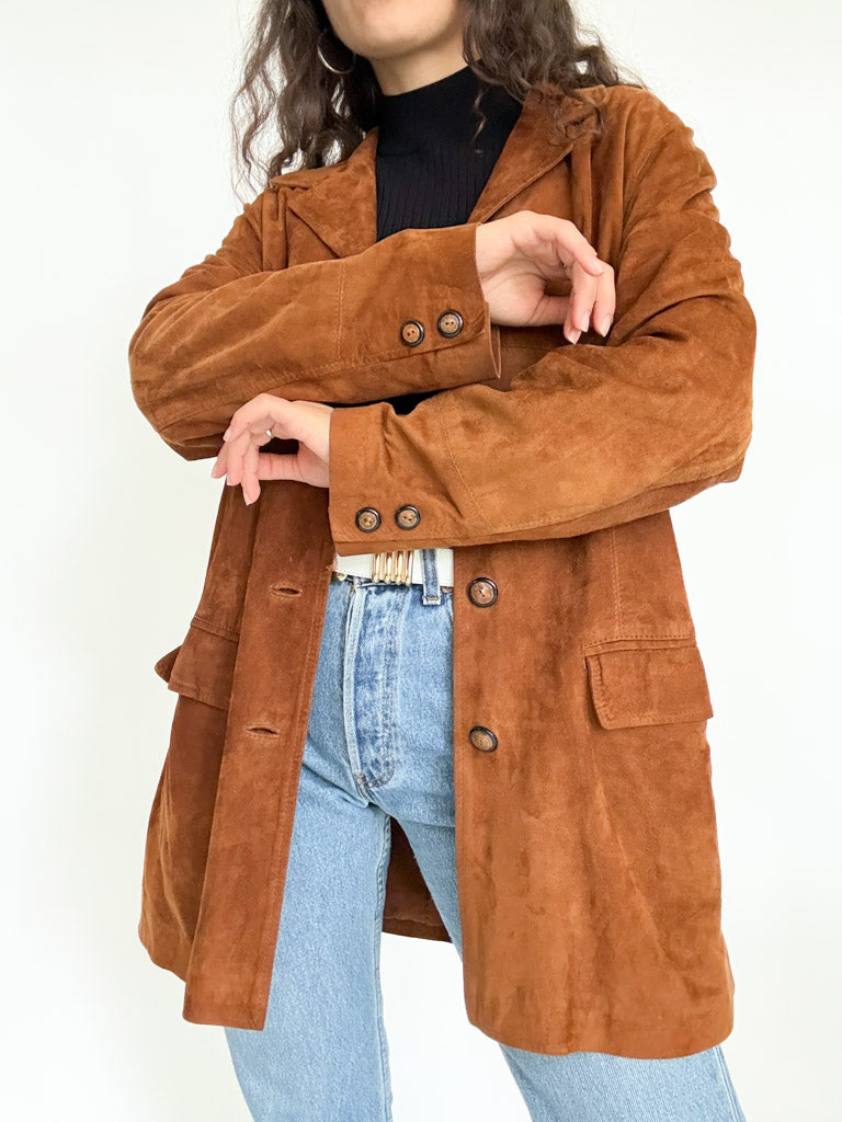 Vintage 90’s Cognac Suede Longline Jacket - detail 13