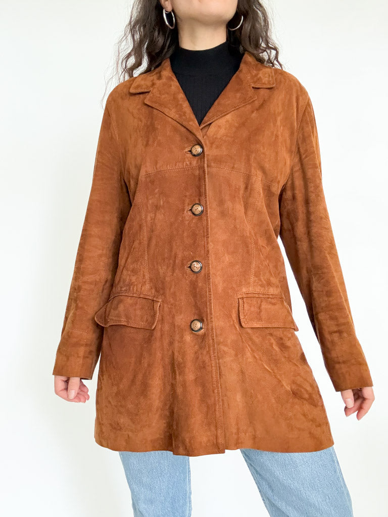 Vintage 90’s Cognac Suede Longline Jacket - detail 2
