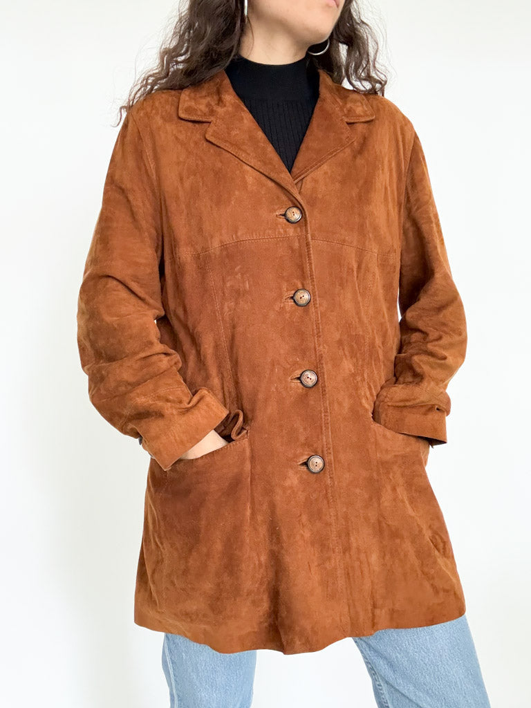 Vintage 90’s Cognac Suede Longline Jacket - detail 15