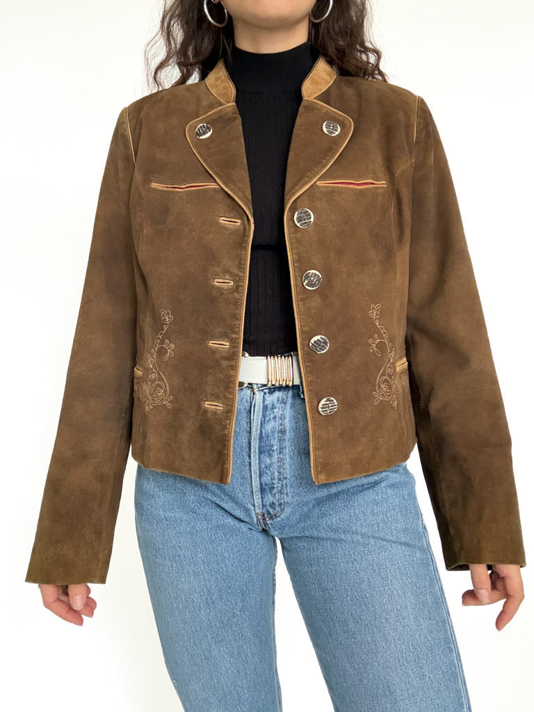 Vintage 80’s/90’s Olive Brown Suede Embroidered Jacket - detail 3