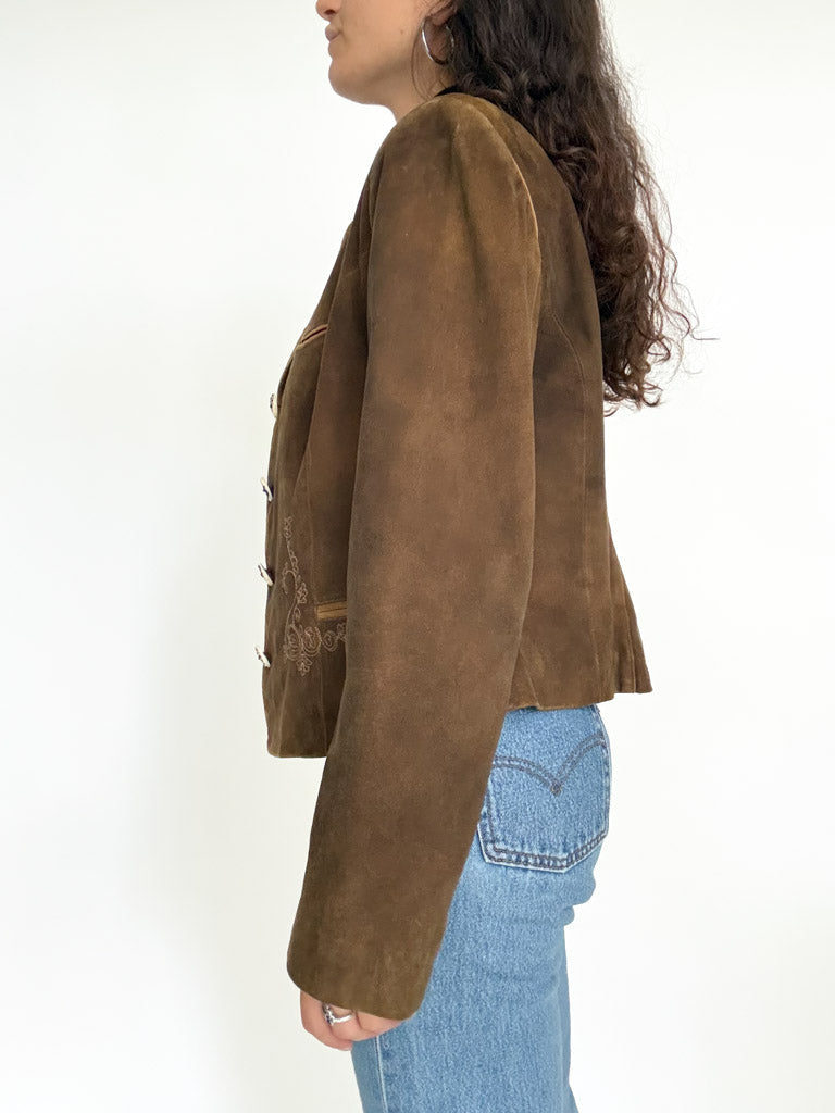 Vintage 80’s/90’s Olive Brown Suede Embroidered Jacket - detail 8