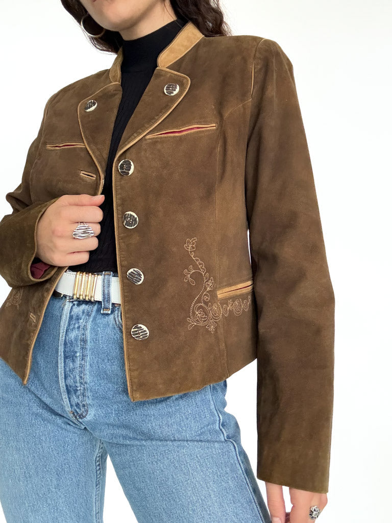 Vintage 80’s/90’s Olive Brown Suede Embroidered Jacket - detail 6