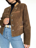 Vintage 80’s/90’s Olive Brown Suede Embroidered Jacket - detail 6