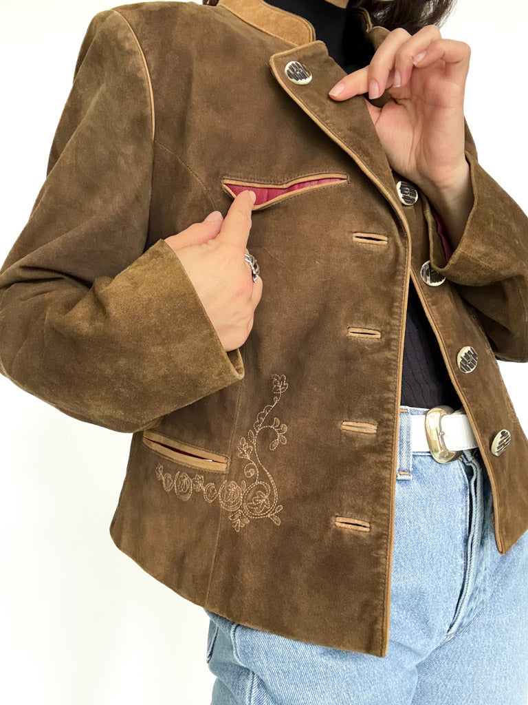 Vintage 80’s/90’s Olive Brown Suede Embroidered Jacket - detail 12