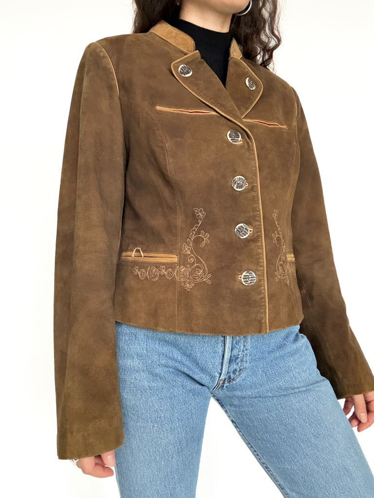 Vintage 80’s/90’s Olive Brown Suede Embroidered Jacket - detail 2