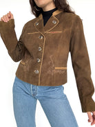 Vintage 80’s/90’s Olive Brown Suede Embroidered Jacket - front view
