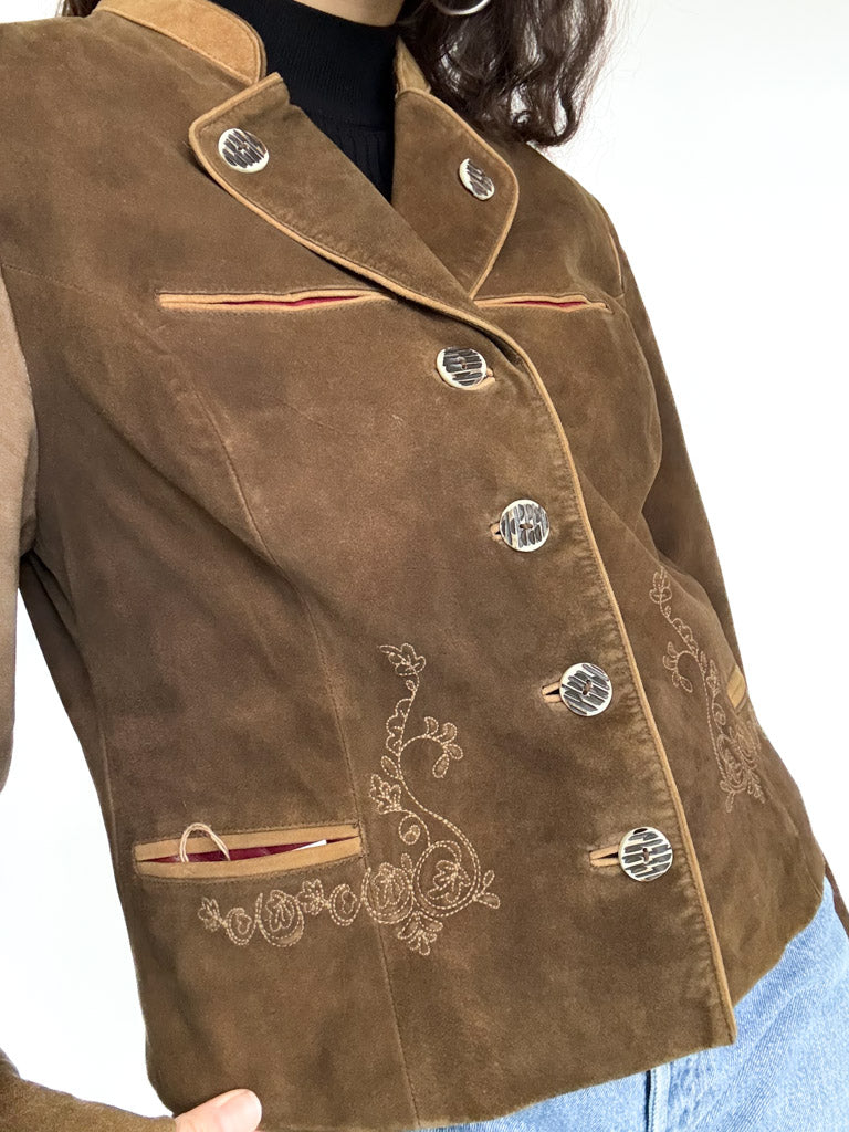 Vintage 80’s/90’s Olive Brown Suede Embroidered Jacket - detail 14
