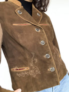 Vintage 80’s/90’s Olive Brown Suede Embroidered Jacket - detail 14