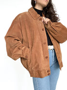 Vintage 80’s/90’s Cognac Suede Oversize Bomber Jacket - detail 5