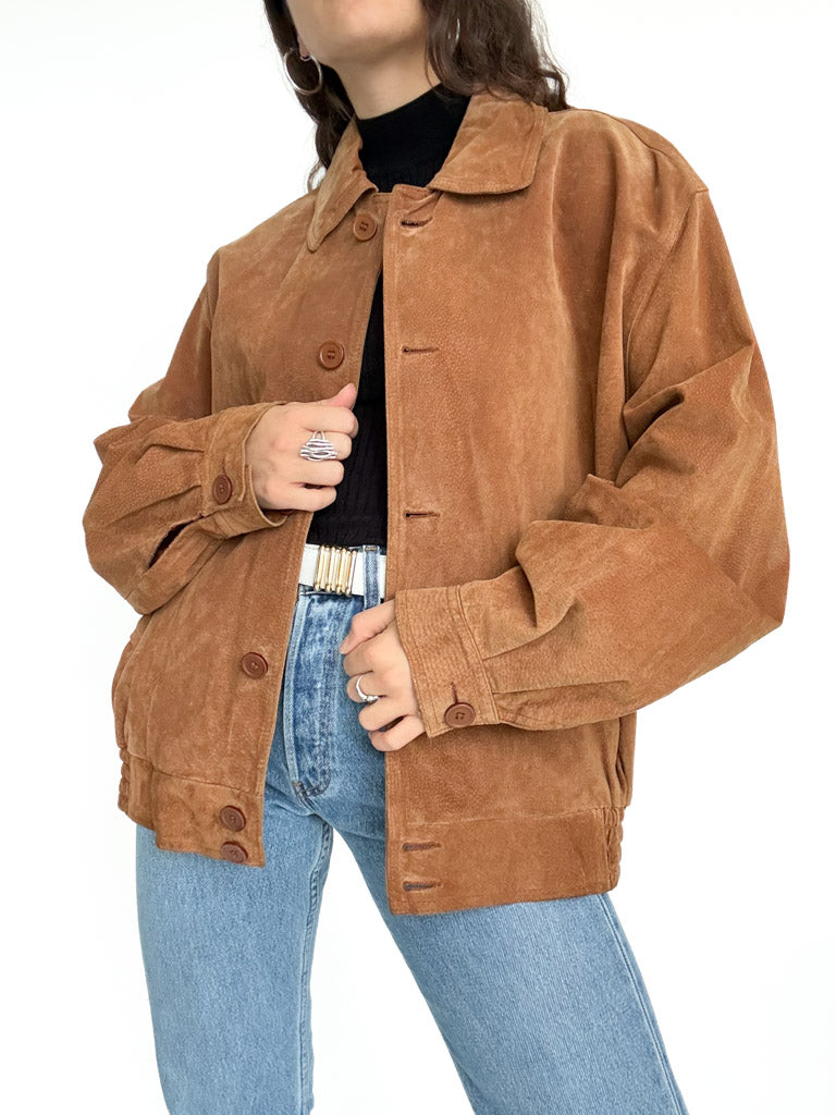 Vintage 80’s/90’s Cognac Suede Oversize Bomber Jacket - detail 6