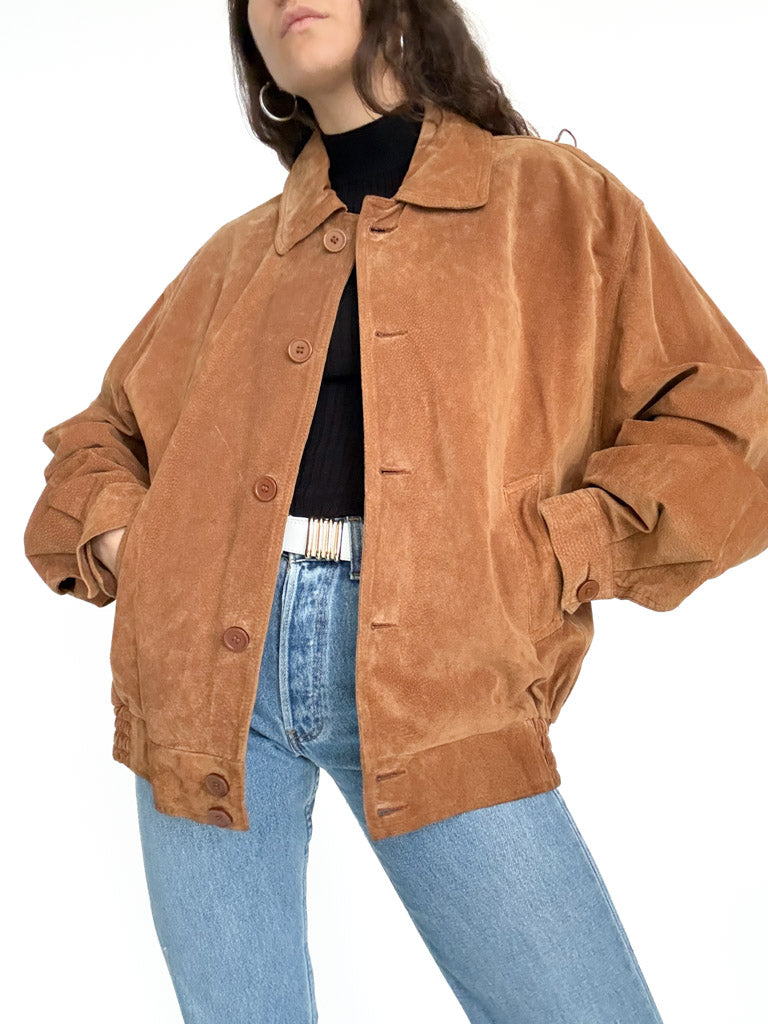 Vintage 80’s/90’s Cognac Suede Oversize Bomber Jacket - detail 7