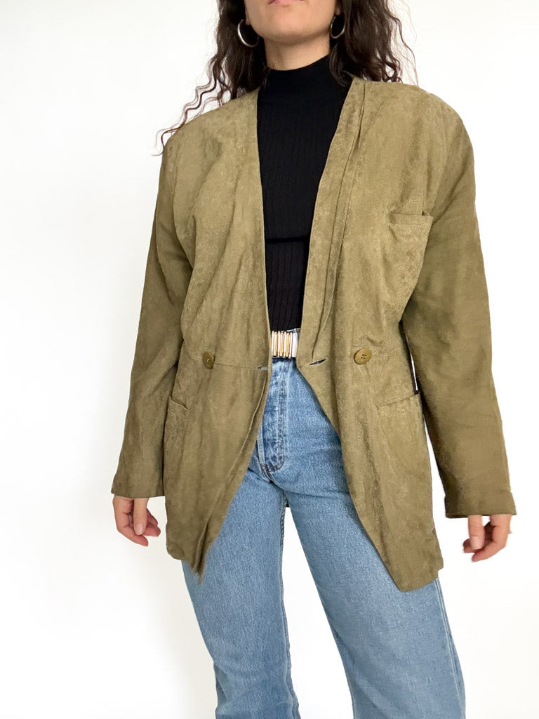Vintage 90’s Olive Green Suede Floral Blazer Jacket - detail 3