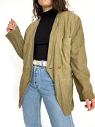 Vintage 90’s Olive Green Suede Floral Blazer Jacket - detail 4