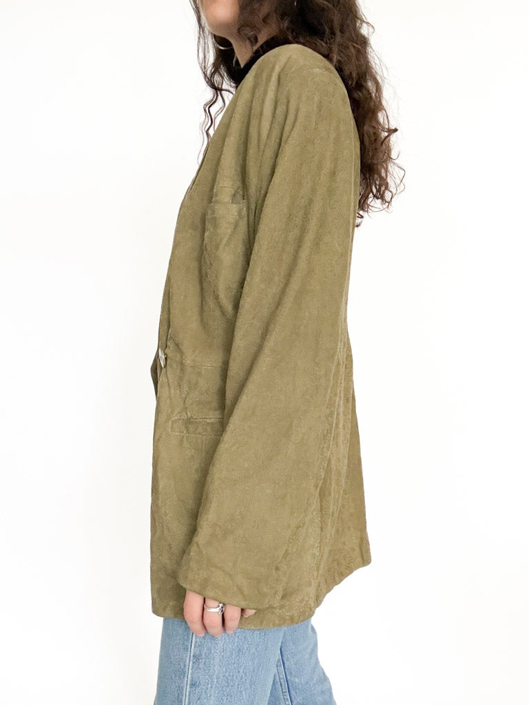 Vintage 90’s Olive Green Suede Floral Blazer Jacket - detail 11