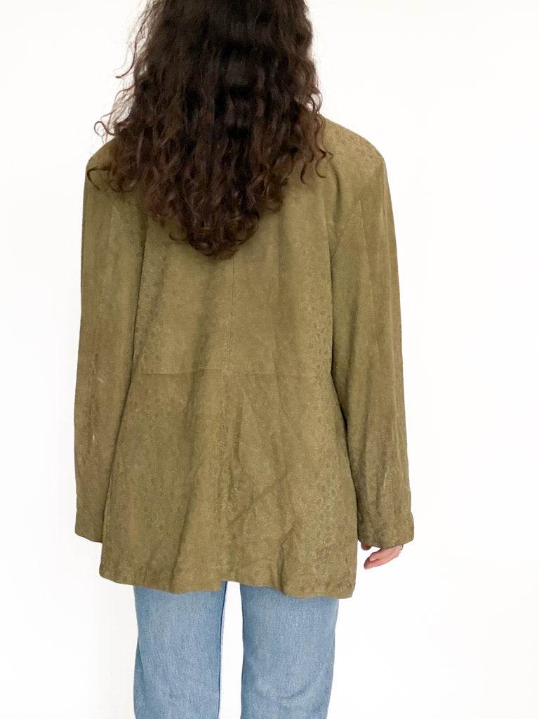 Vintage 90’s Olive Green Suede Floral Blazer Jacket - detail 12