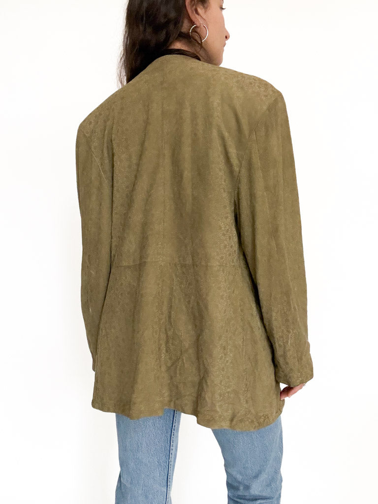 Vintage 90’s Olive Green Suede Floral Blazer Jacket - detail 13