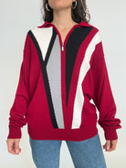 Vintage 80's burgundy graphic zip pullover