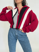 Vintage 80's burgundy graphic zip pullover – view 10