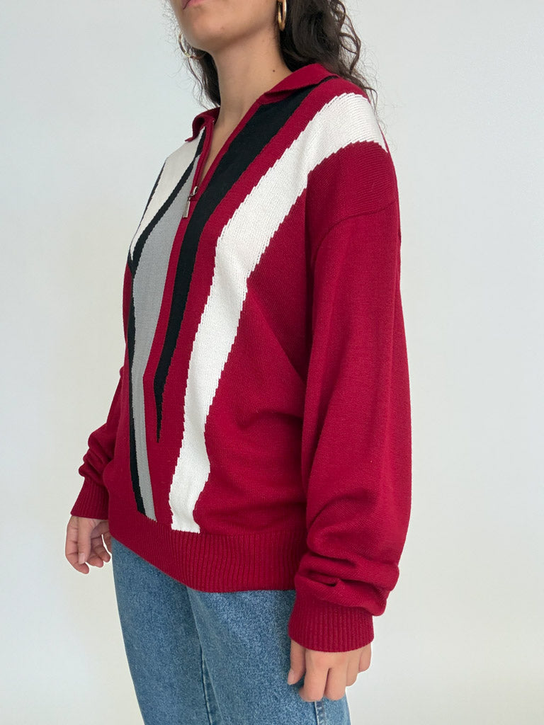 Vintage 80's burgundy graphic zip pullover – view 2