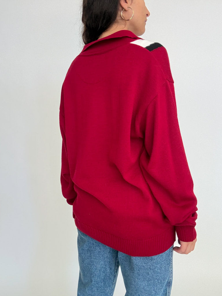 Vintage 80's burgundy graphic zip pullover – view 4