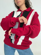 Vintage 80's burgundy graphic zip pullover – view 7