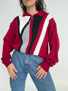 Vintage 80's burgundy graphic zip pullover – view 8