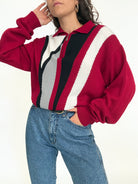 Vintage 80's burgundy graphic zip pullover – view 9