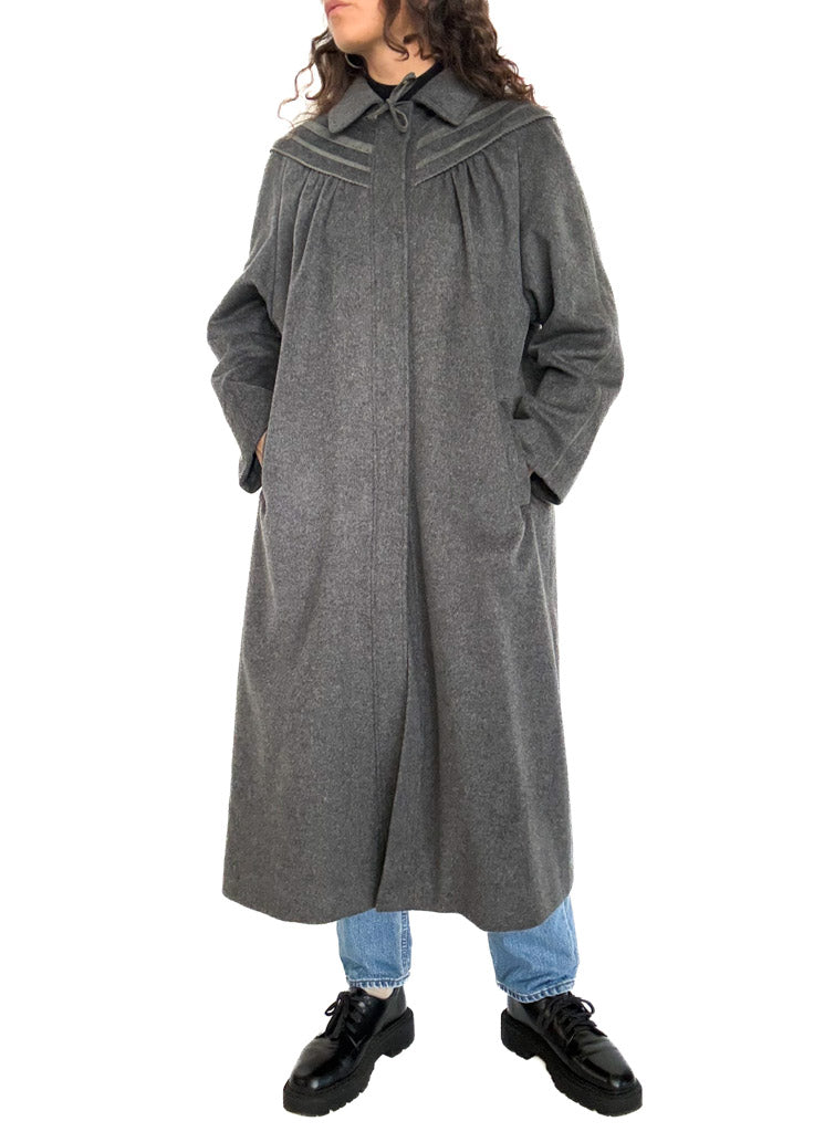 Vintage grey wool long coat angle