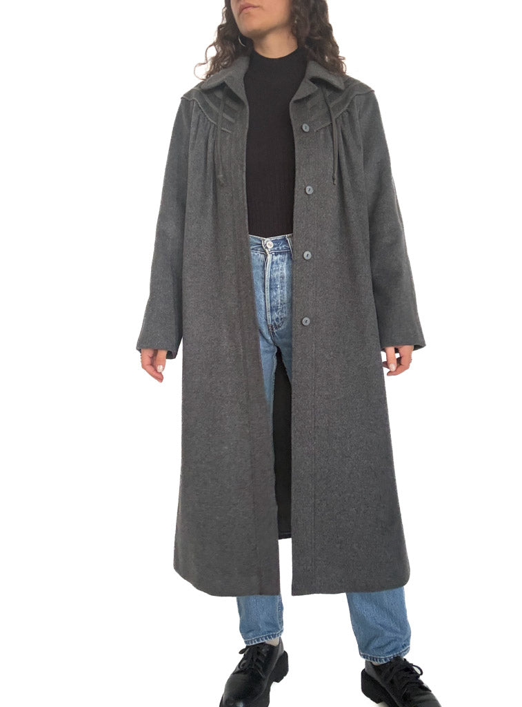 Vintage 70s grey wool long coat front